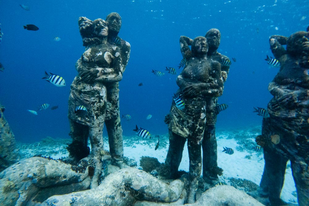 Die-Unterwasserstatuen-von-Gili-mit-vielen-Fischen